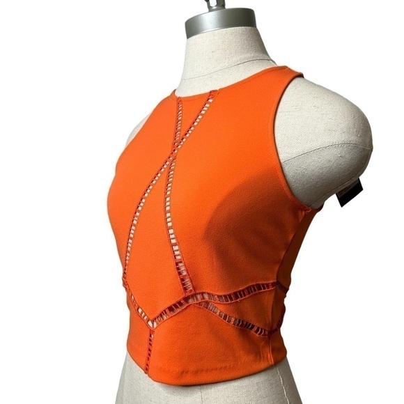 H&M By Night Neon Orange Lasercut Cut Out Sleeveless Crop Top Tank Size XS - Picture 4 of 10